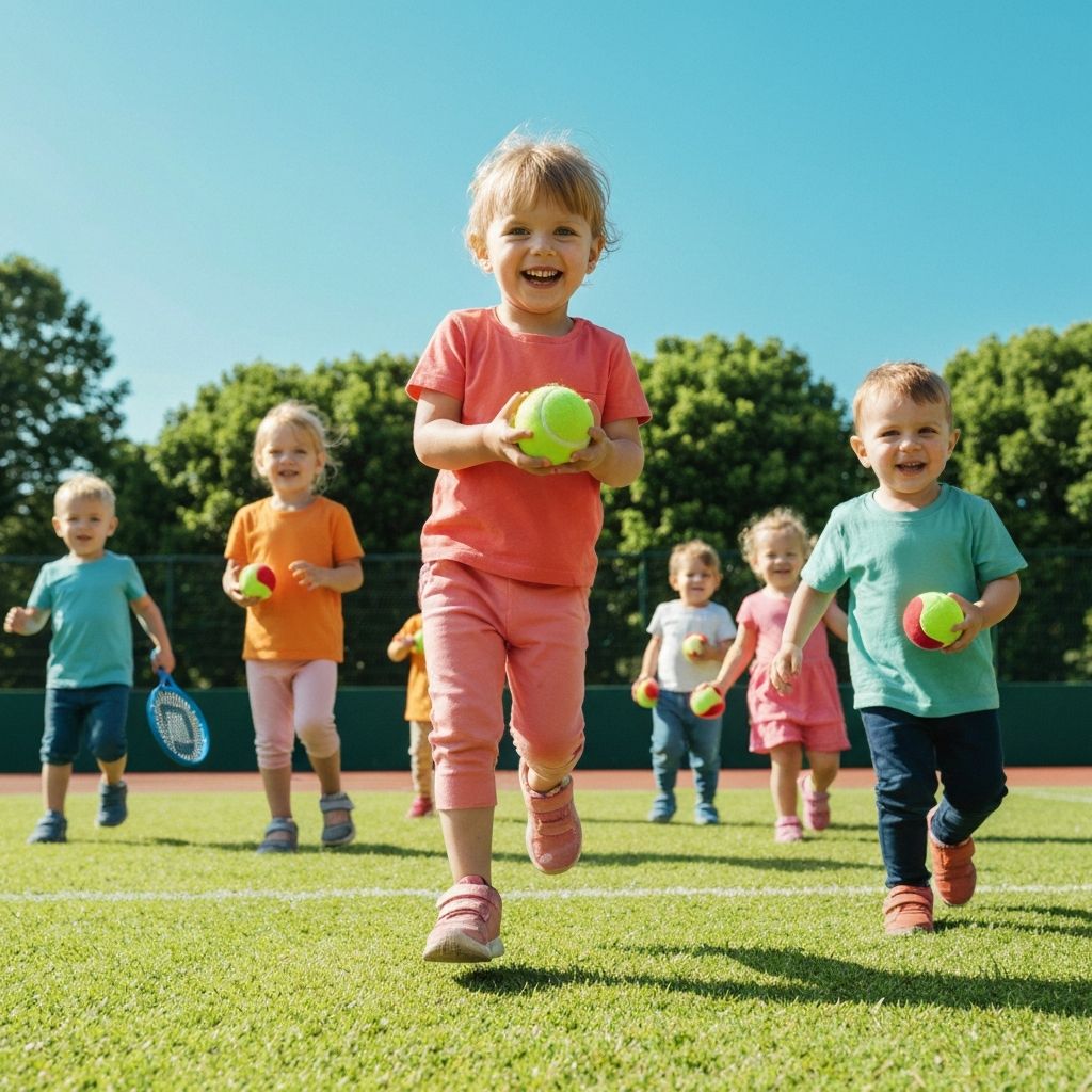 Enfants en cours de mini tennis
